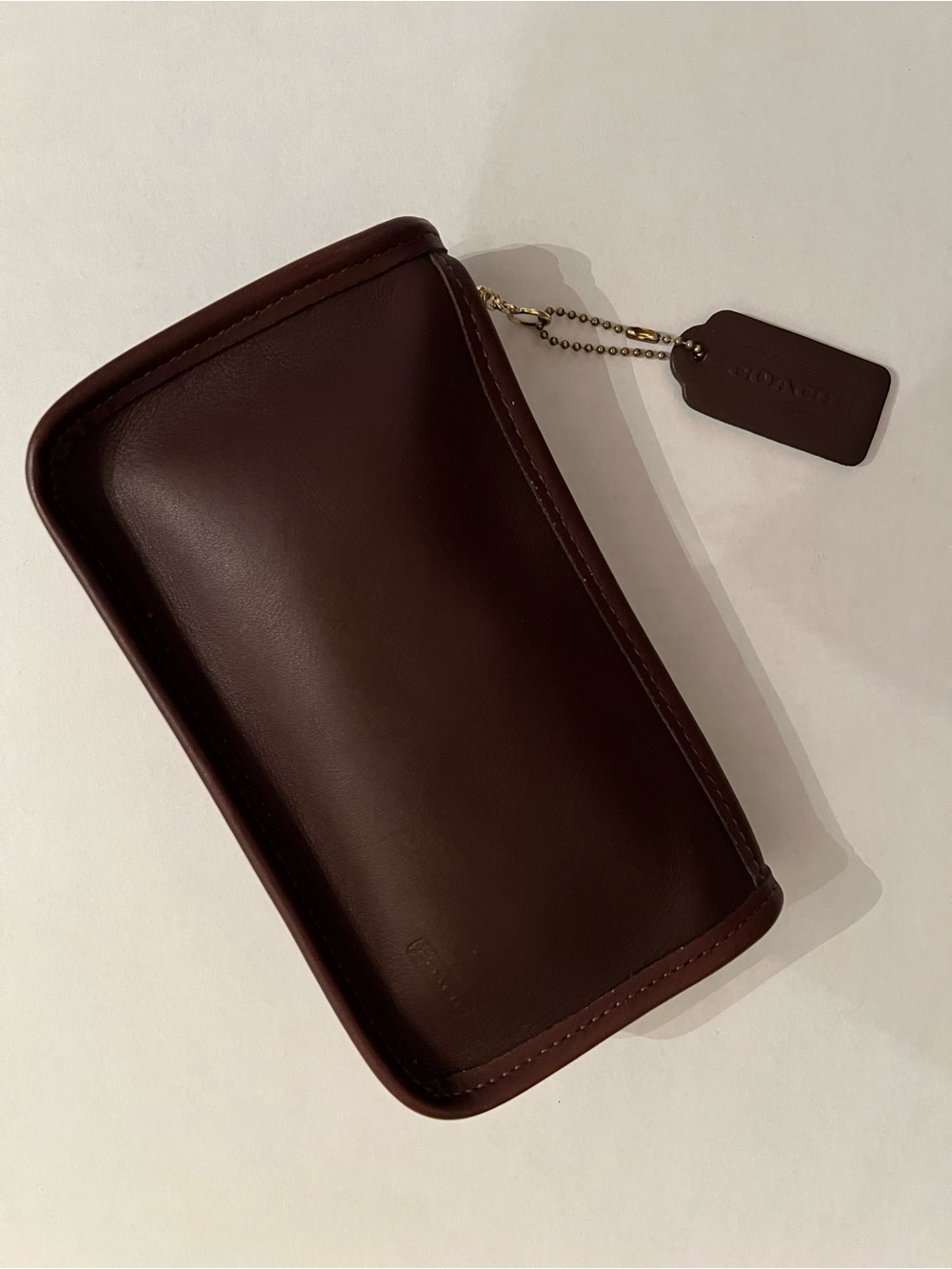 Vintage Coach Chunky Case Mahogany Brown Leather  Pouch Wallet Makeup Bag Purse